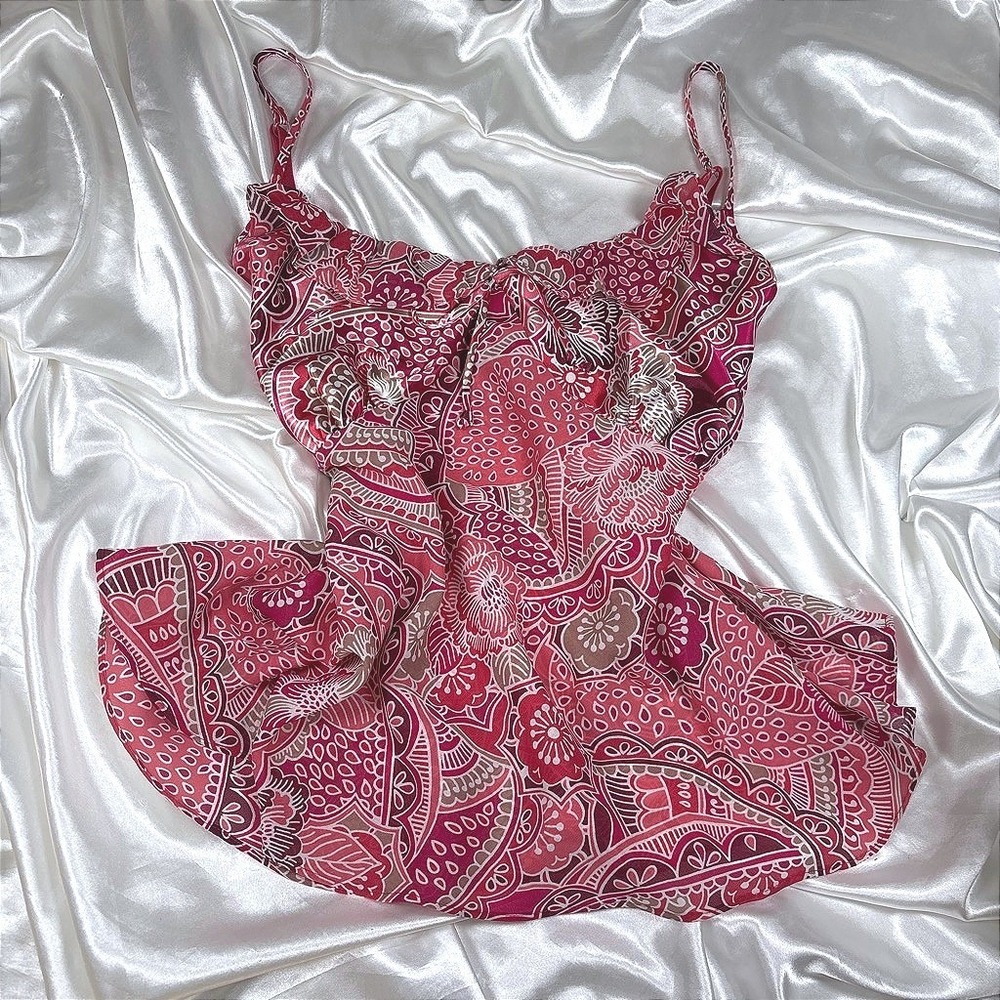 y2k Cami Top Pink Excellent Cacique Paisley Floral Satin Tie Front Plus 22/24